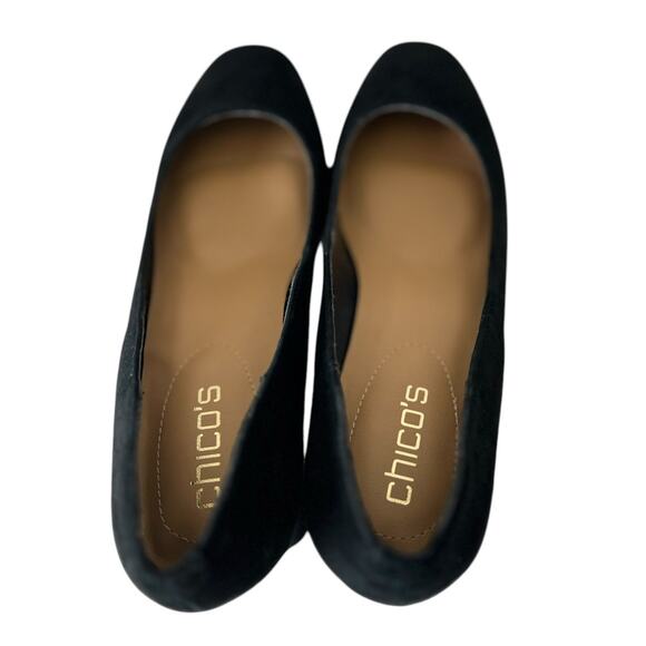 Chico's Black Alessia Suede Faux Pearl Trim Pumps Block Heels Size 9 M - Picture 5 of 8